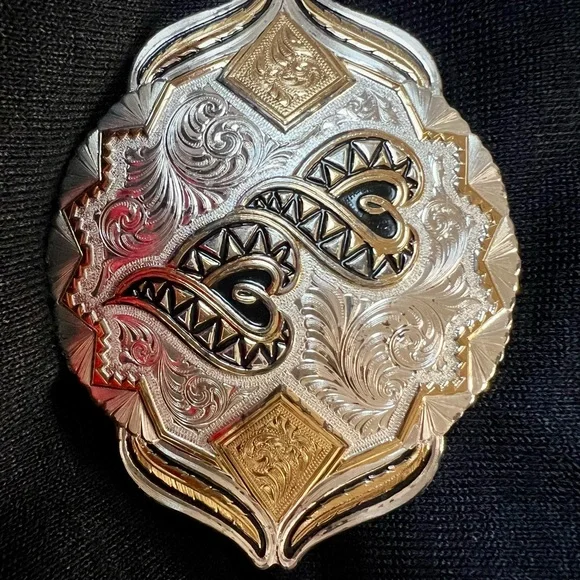 Montana Silversmith Vintage 1994 Columbus Mont Silver and Gold Plate Belt Buckle Columbus Trophy Buckle (4.125 main image 2